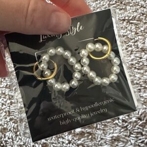 Gold and White Pearl Earrings